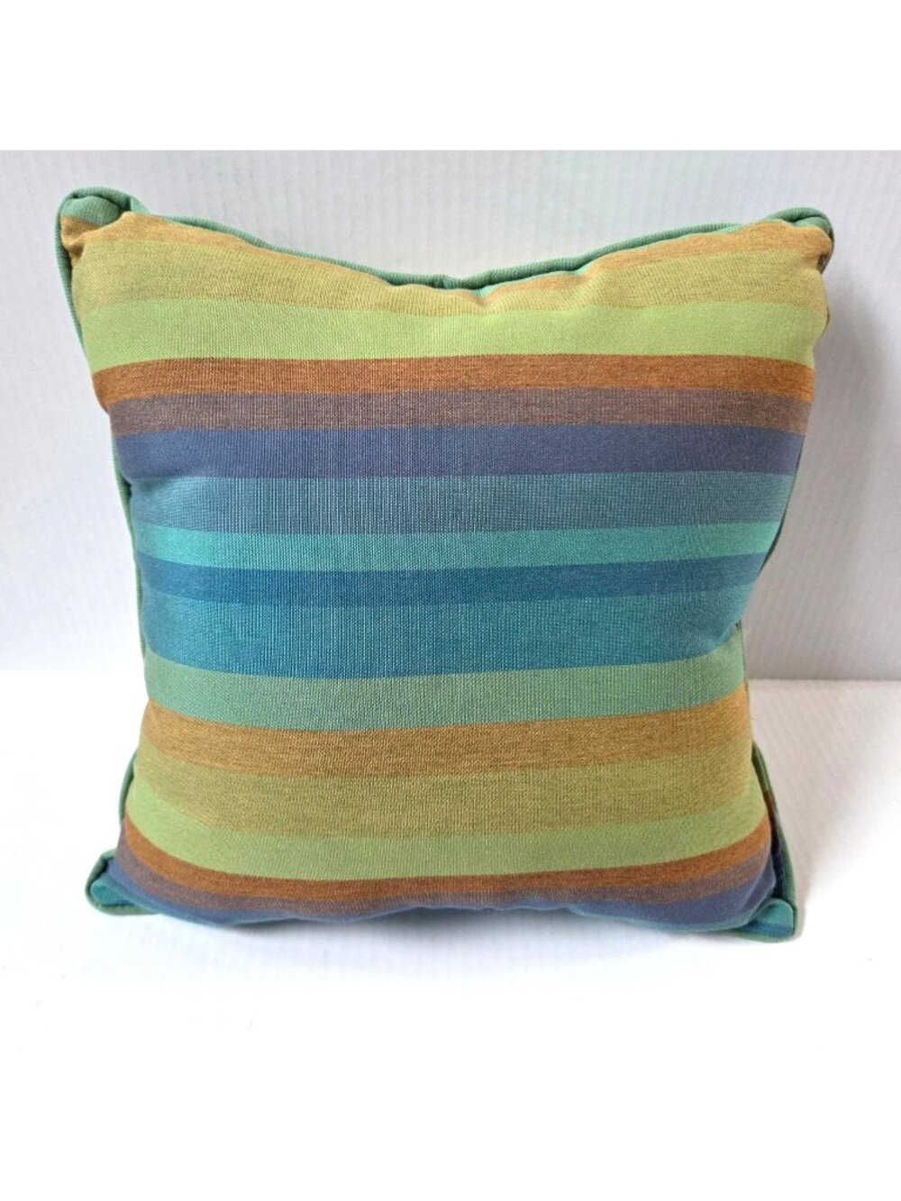 Sunbrella Pillow Astoria Lagoon Blue Green Stripe Outdoor Beach Patio 16" Square